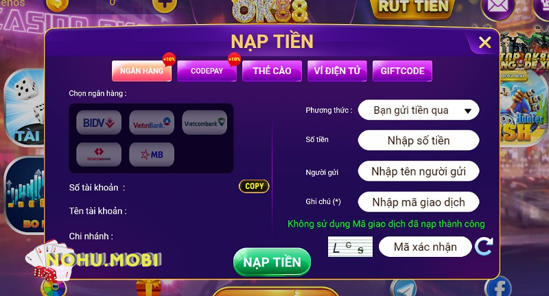 Nạp tiền vào ví tài khoản game bài