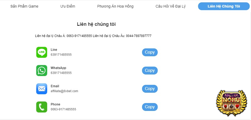 Cung cấp đa dạng các phương thức liên hệ nhân viên hỗ trợ 8xBet