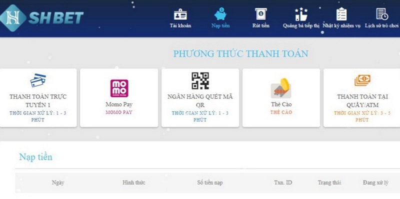 Linh hoạt chọn hình thức nạp SHBet