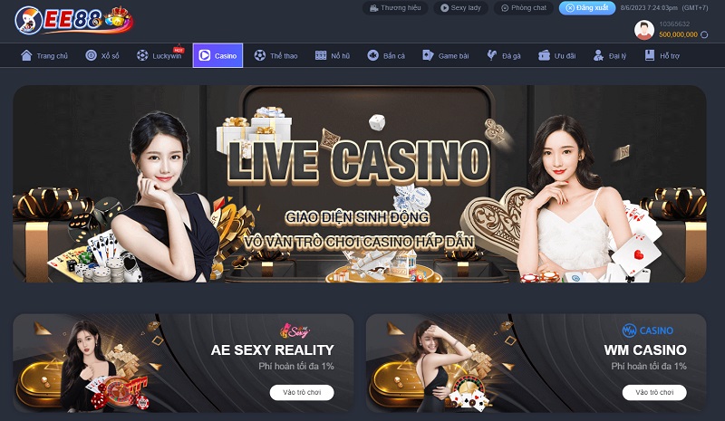 Trải nghiệm sòng casino trực tuyến EE88 như ngoài đời thực