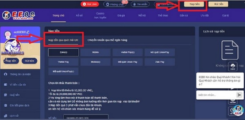 Nạp tiền nhà cái cá cược EE88 nhận nhiều khuyến mãi tân thủ